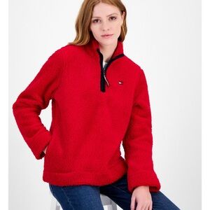 NWT Tommy Hilfiger Quarter-Zip Faux-Sherpa Jacket Color : Scarlet SIZE X-LARGE